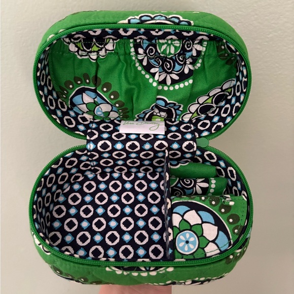 Vera Bradley Jewelry - VERA BRADLEY Hard Travel Oval Jewelry Case Retired Pattern Cupcake Green Zip
